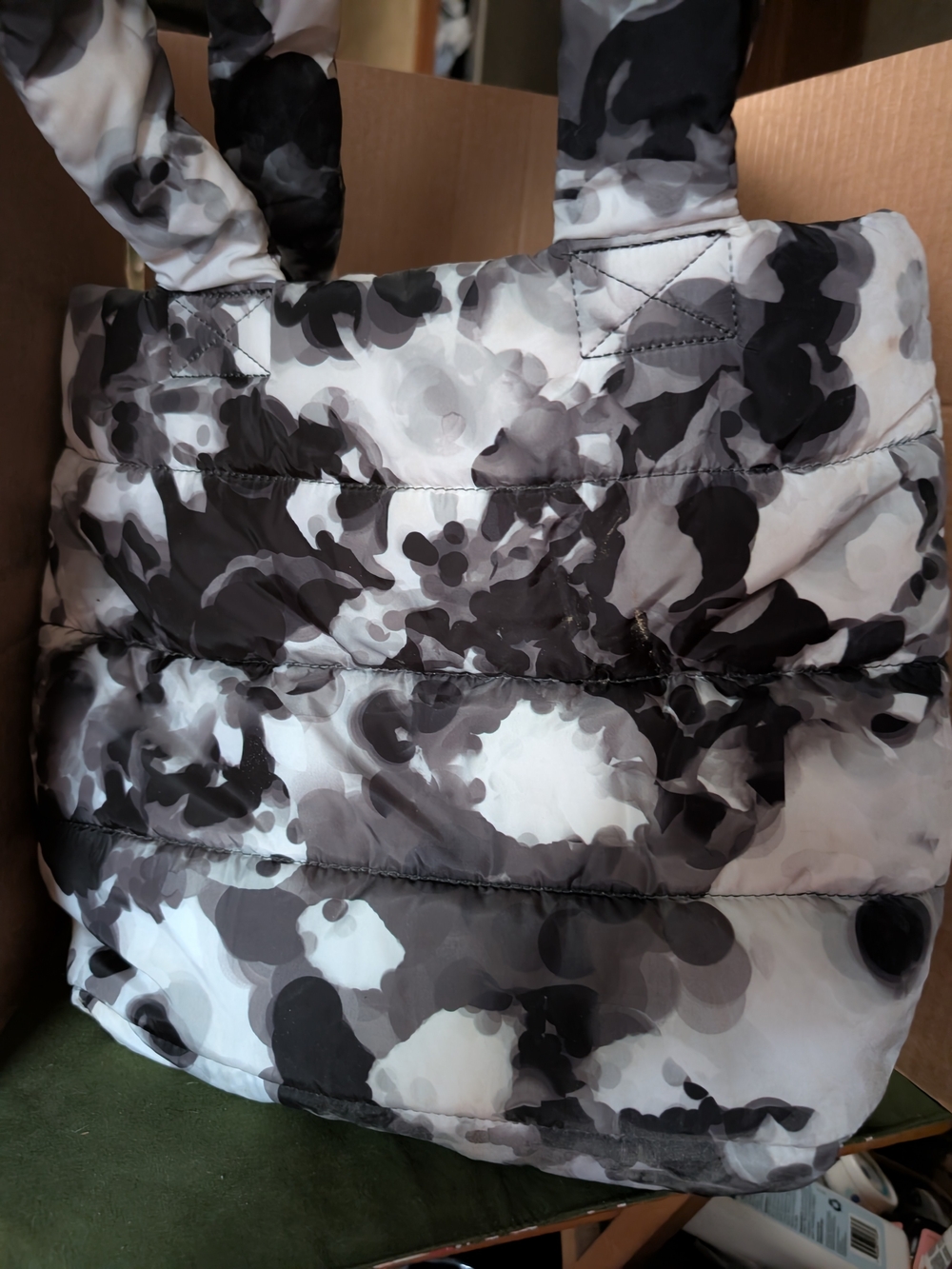Quilted Camouflage Puffer Tote Bag - Black & White